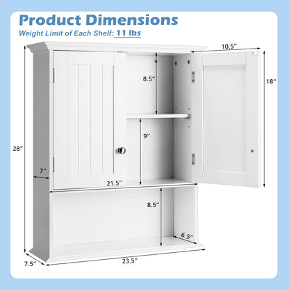 Wall Mount Bathroom Cabinet Storage Organizer with Doors and Shelves, White at Gallery Canada