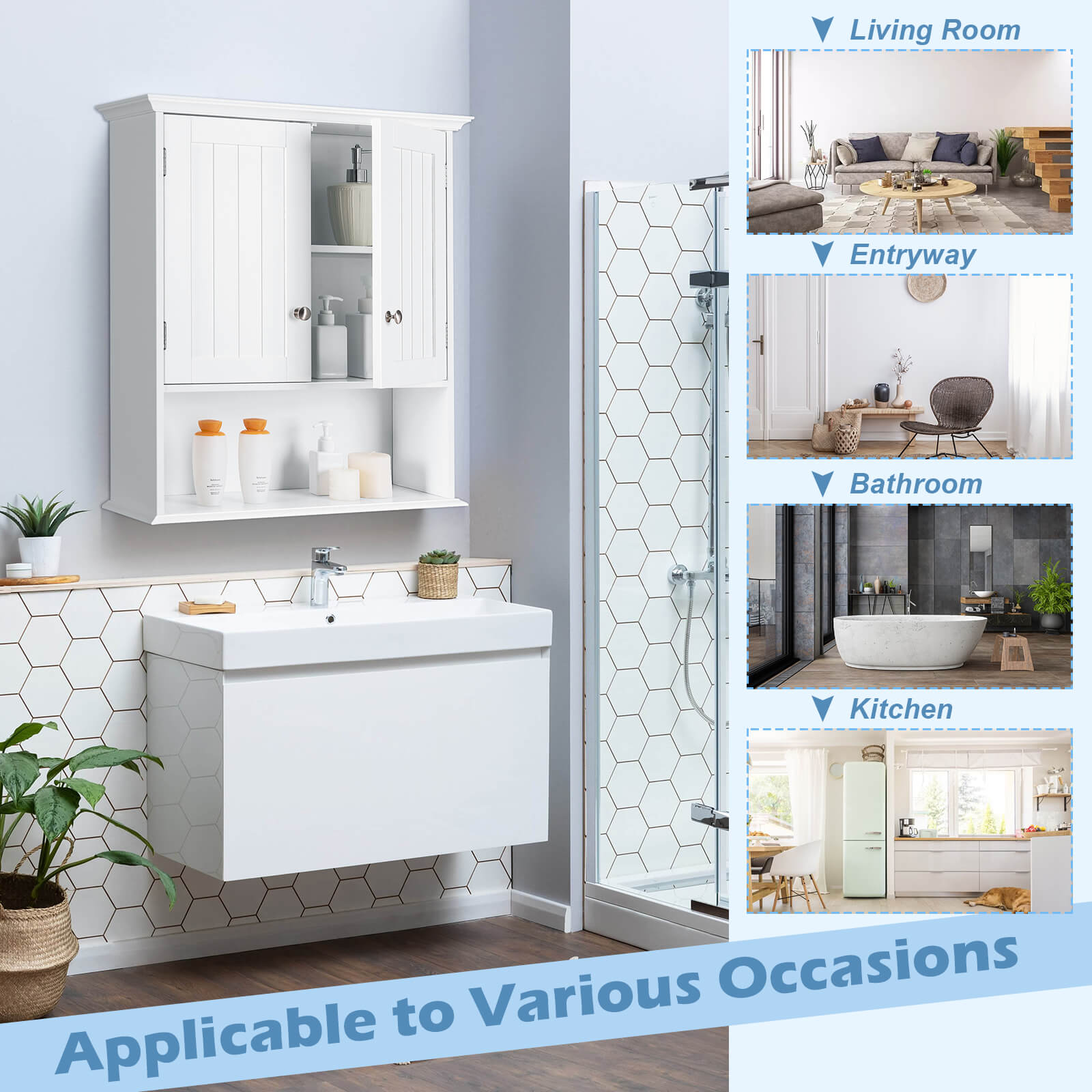 Wall Mount Bathroom Cabinet Storage Organizer with Doors and Shelves, White at Gallery Canada