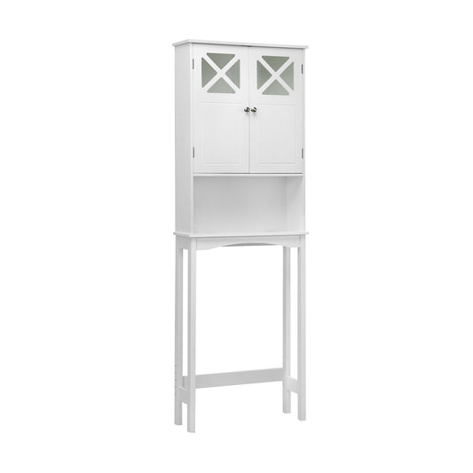 2-Door Over The Toilet Bathroom Storage Cabinet with Adjustable Shelf, White