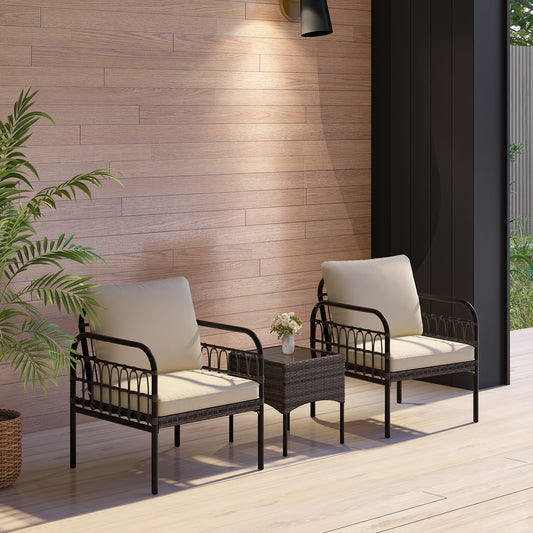 3 Pieces Patio Wicker Conversation Set with Cushions and Tempered Glass Coffee Table, Beige Patio Conversation Sets Beige at Gallery Canada