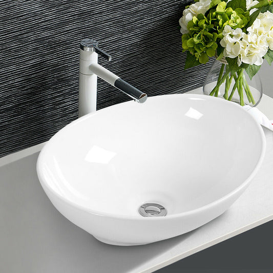 Oval Bathroom Basin Ceramic Vessel Sink, White Bathroom Sinks White at Gallery Canada
