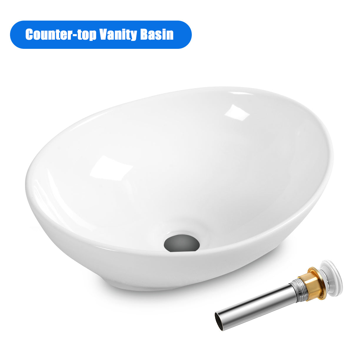 Oval Ceramic Vessel Sink, White