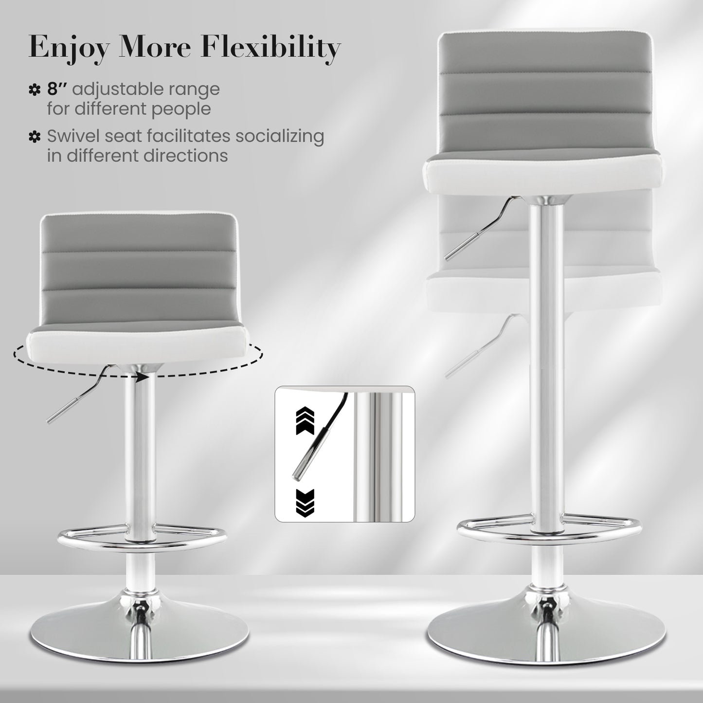 Set of 2 Adjustable Heights Barstool with PU Leather, Gray Bar Stools at Gallery Canada