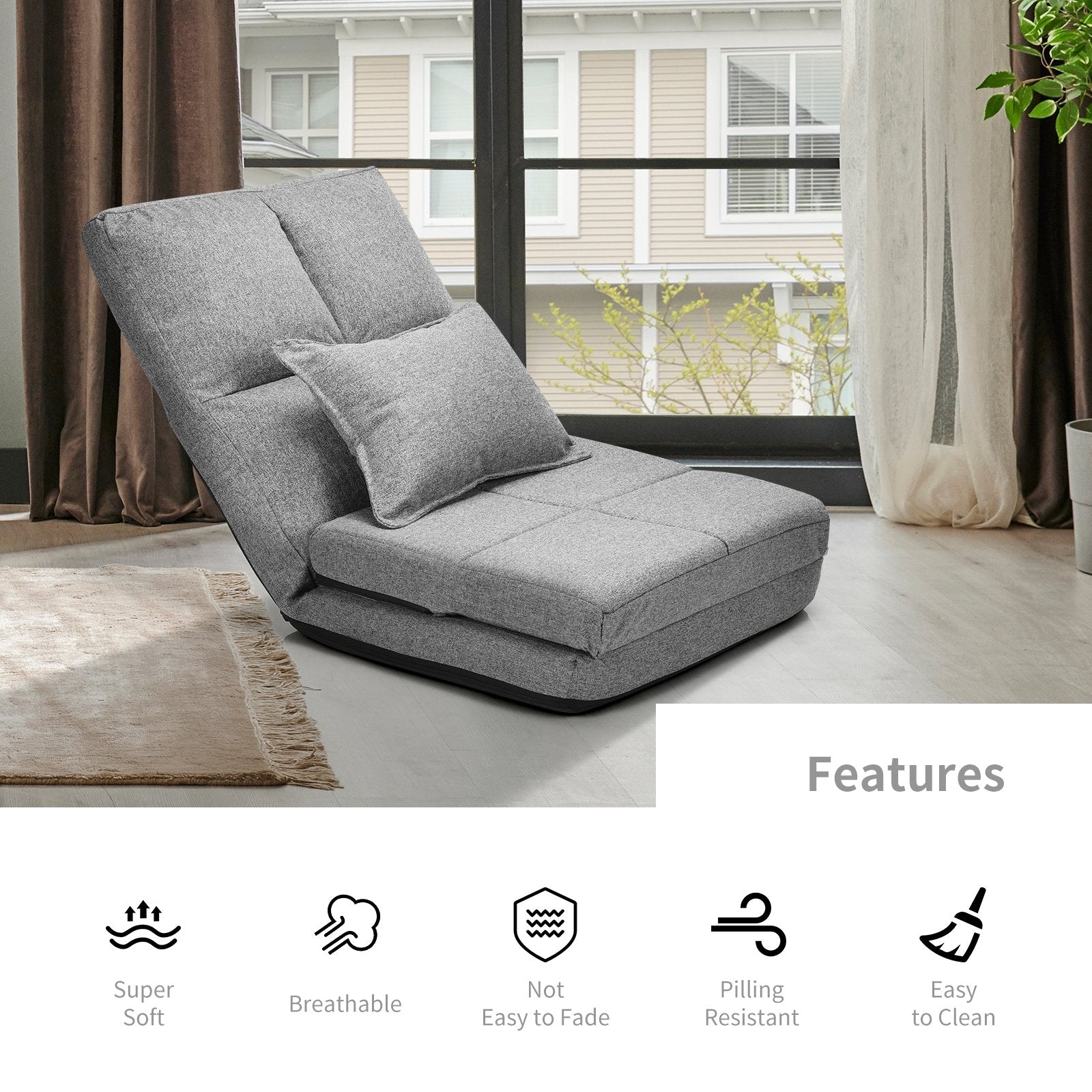Fold Down Flip Convertible Sleeper Couch with Pillow, Gray at Gallery Canada