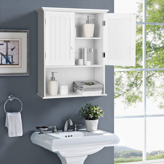 2-Door Wall Mount Bathroom Storage Cabinet with Open Shelf in White, White Wall Cabinets White at Gallery Canada