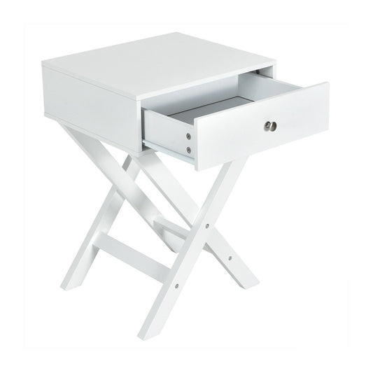 Modern X-Shaped Nightstand with Drawer for Living Room Bedroom, White at Gallery Canada