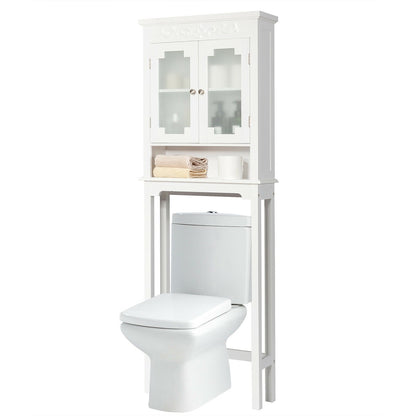 Bathroom Space Saver Carved Top Toilet Rack with Adjustable Shelf, White
