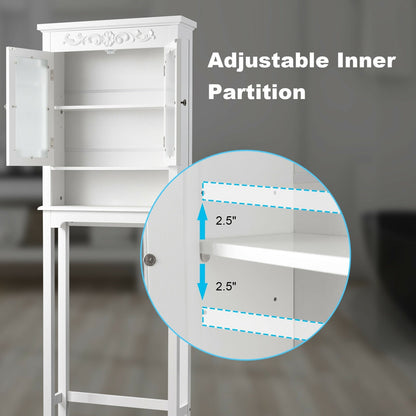 Bathroom Space Saver Carved Top Toilet Rack with Adjustable Shelf, White