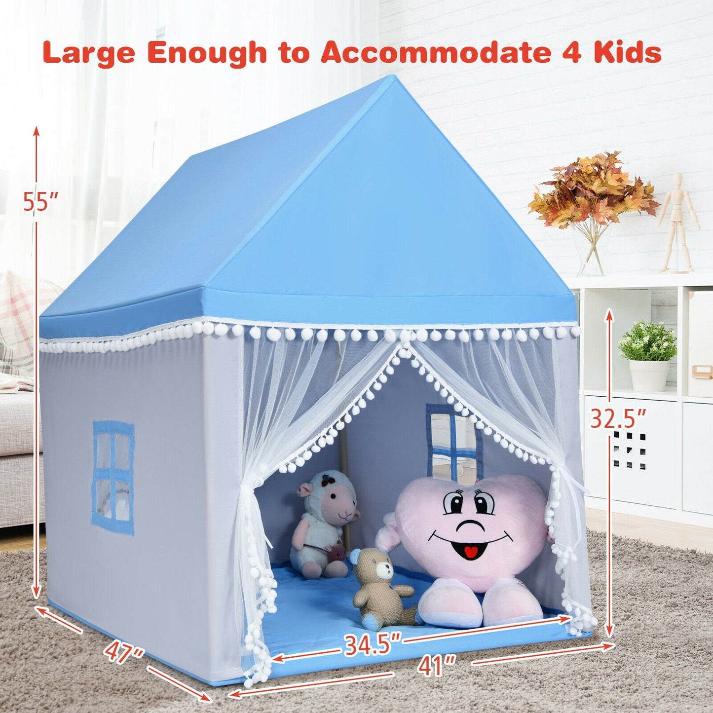 Kids Play Tent Large Playhouse Children Play Castle Fairy Tent Gift with Mat, Blue at Gallery Canada