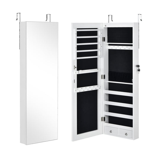 Wall Mounted Full Screen Mirror Jewelry Cabinet Armoire wirth 6 LEDs, White at Gallery Canada