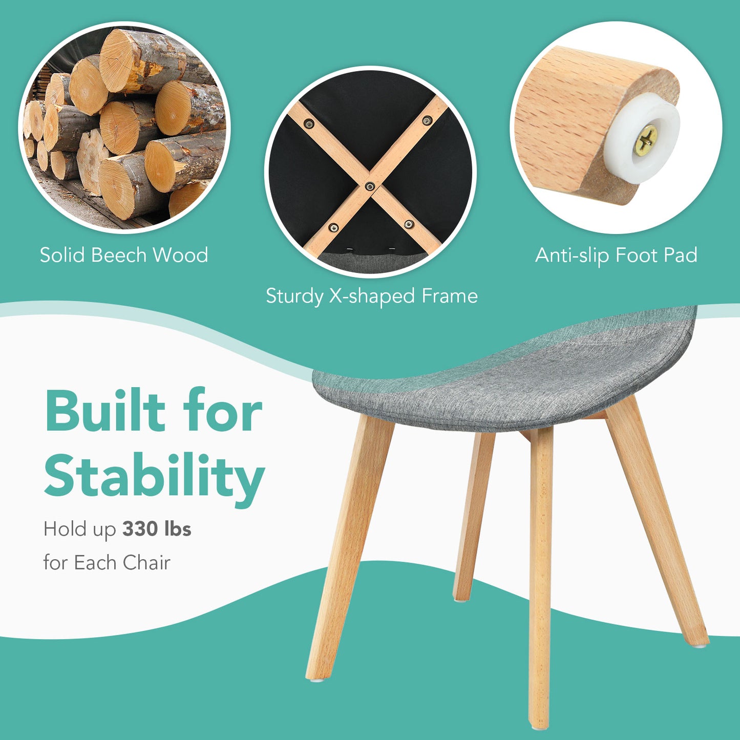 4 Pieces Modern Dining Chair Set with Wood Legs and Fabric Cushion Seat, Gray Dining Chairs at Gallery Canada