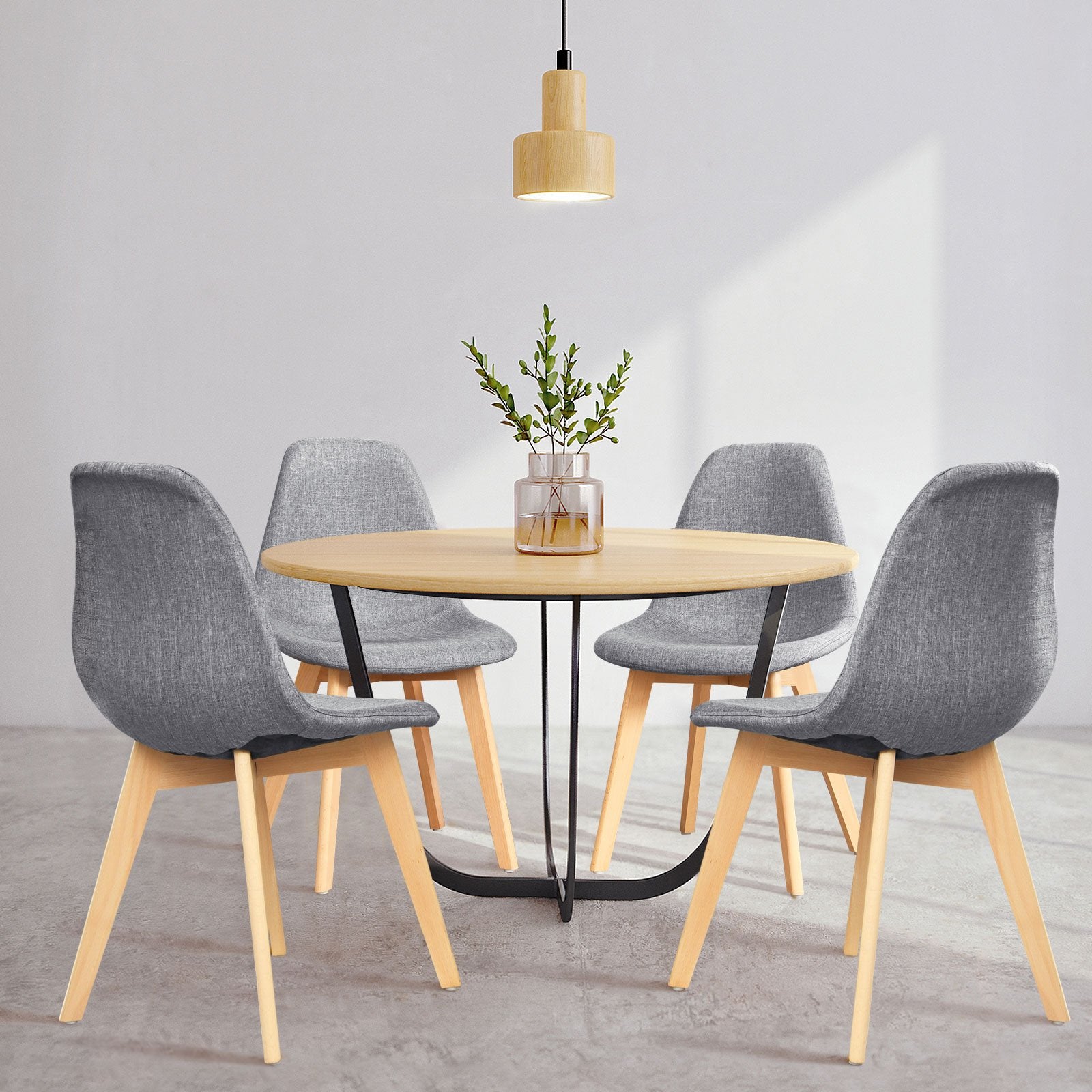 4 Pieces Modern Dining Chair Set with Wood Legs and Fabric Cushion Seat, Gray at Gallery Canada