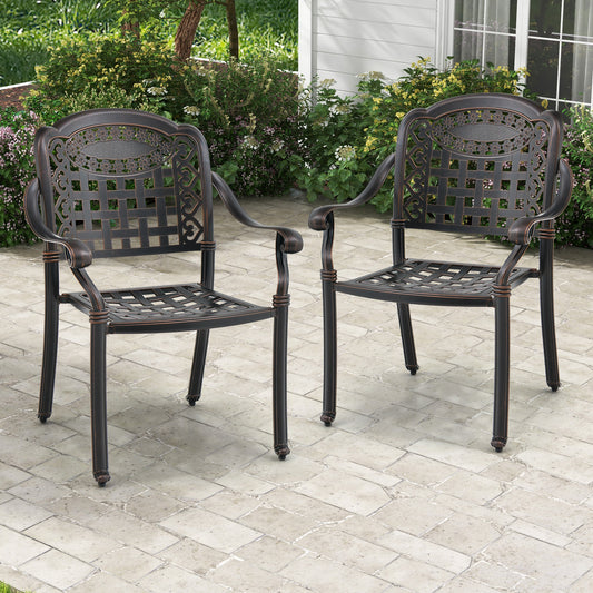 Set of 2 Cast Aluminum Patio Chairs with Armrests, Brown Patio Dining Chairs Brown at Gallery Canada