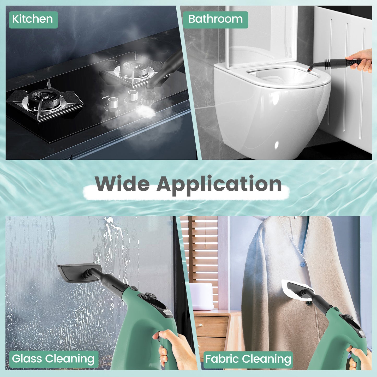 1400W Handheld Steam Cleaner, 14-Piece Accessory Kit, Child Lock, Green Vacuums & Cleaners at Gallery Canada