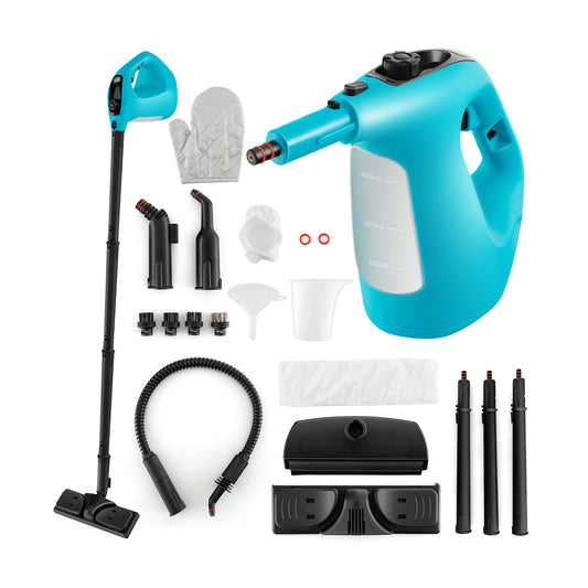 1400W Handheld Steam Cleaner, 14-Piece Accessory Kit, Child Lock, Blue Vacuums & Cleaners Blue at Gallery Canada