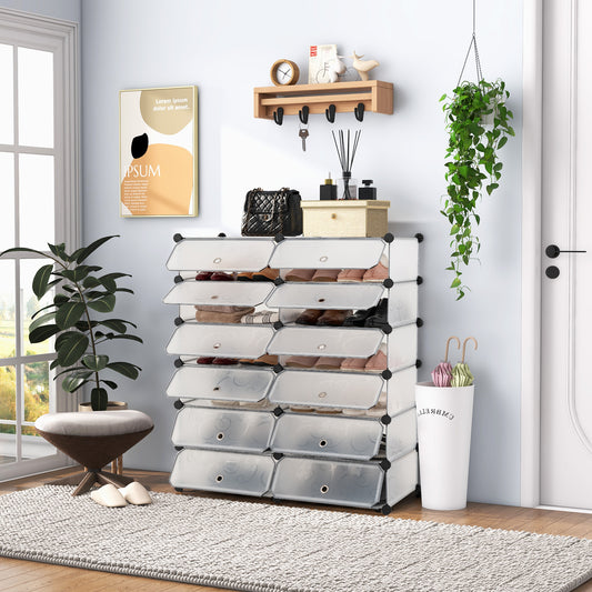 12-Cube Plastic Shoe Rack With Transparent Doors, White Shoe Racks & Storage Benches White at Gallery Canada