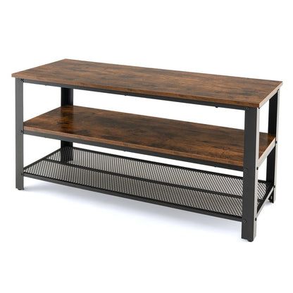 3-Tier Industrial Entertainment TV Stand with Metal Mesh Shelf, Brown at Gallery Canada