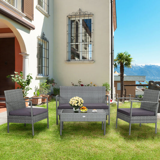 4 Piece Outdoor Rattan Conversation Set, Cushion, Gray Patio Conversation Sets Gray at Gallery Canada