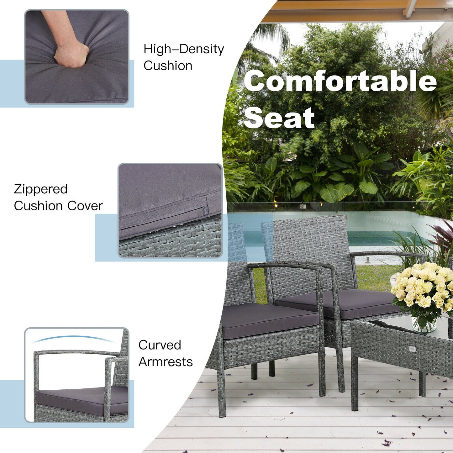 4 Piece Outdoor Rattan Conversation Set, Cushion, Gray Patio Conversation Sets at Gallery Canada