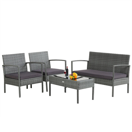 4 Pieces Outdoor Rattan Conversation Set with Comfortable Cushion, Gray at Gallery Canada