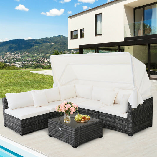 6-Piece Patio Rattan Furniture Set, Retractable Canopy, Gray Outdoor Sectionals Gray at Gallery Canada