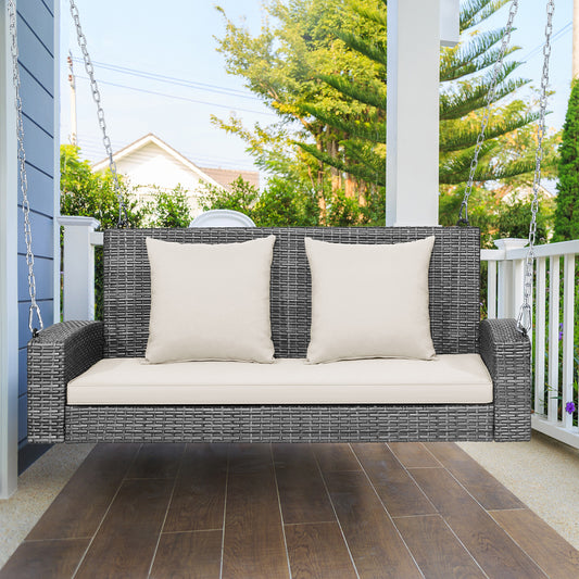 2-Person Patio Wicker Hanging Swing Bench, 800 Pounds, White Porch Swings White at Gallery Canada