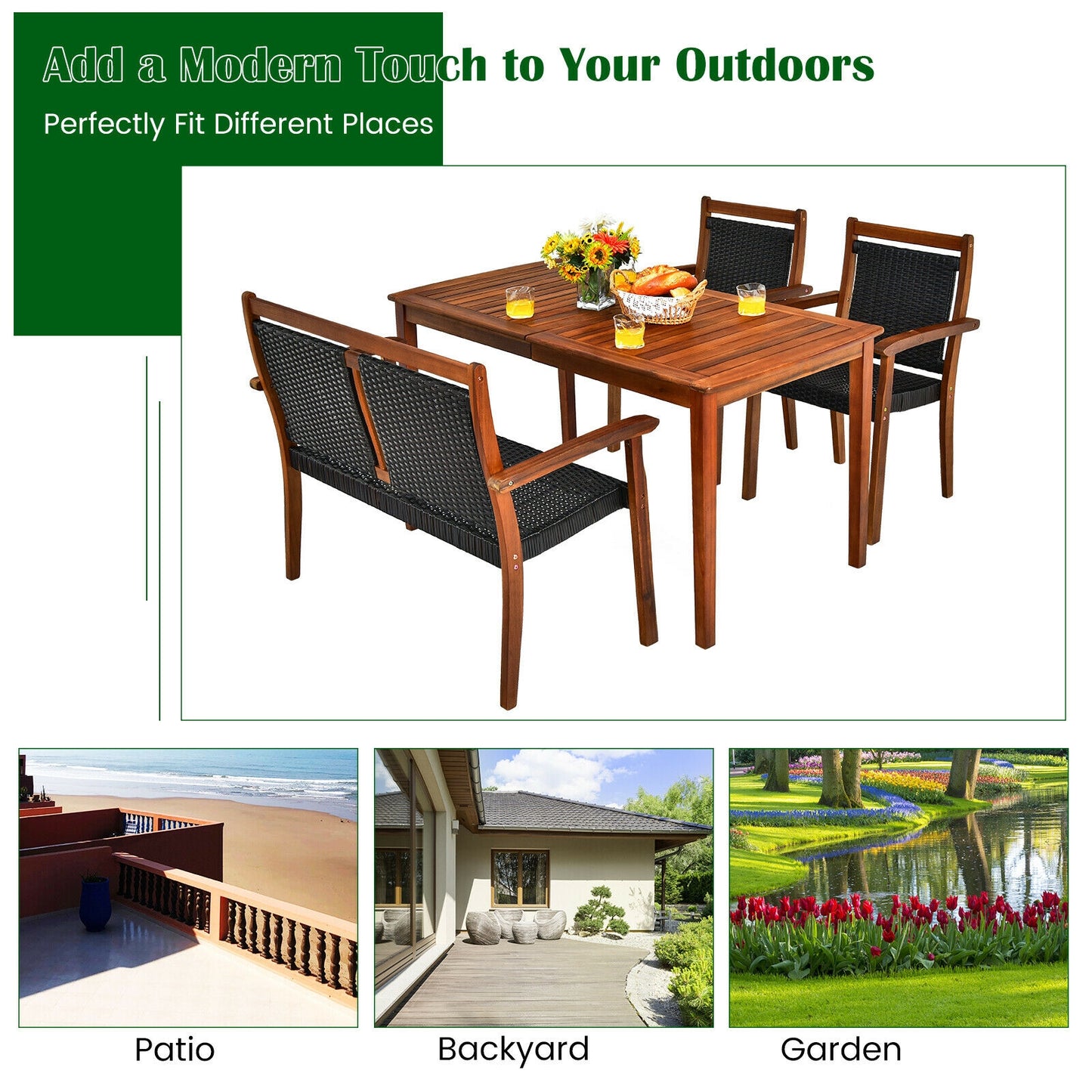 Acacia Wood Patio Rattan Dining Set, 4 Pieces, Brown Patio Dining Sets at Gallery Canada