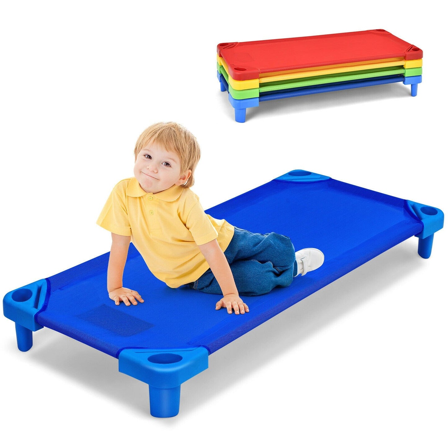 Pack of 4 Colorful Kids Stackable Naptime Cot, Multicolor