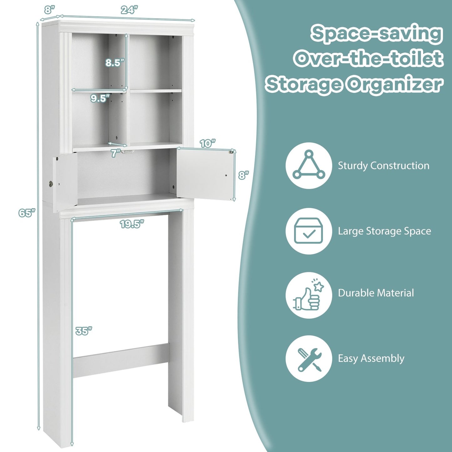 Over the Toilet Storage Cabinet with 4 Open Compartments, White