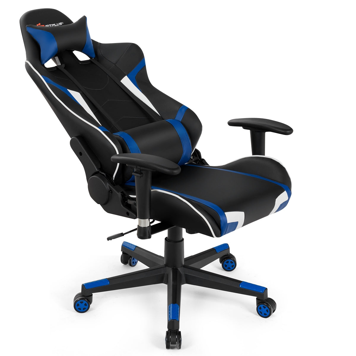 Reclining Swivel Massage Gaming Chair, Lumbar Support, Blue