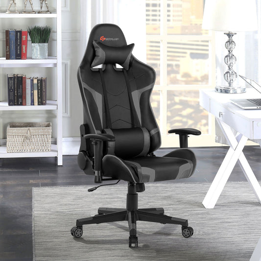 Reclining Swivel Massage Gaming Chair, Lumbar Support, Gray Gaming Chairs Gray at Gallery Canada