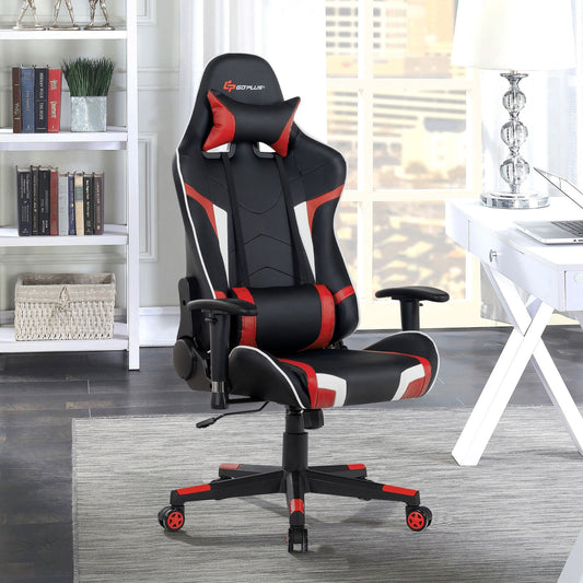 Reclining Swivel Massage Gaming Chair with Lumbar Support, Red Gaming Chairs Red at Gallery Canada