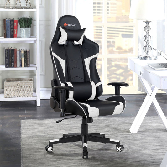 Reclining Swivel Massage Gaming Chair with Lumbar Support, White Gaming Chairs White at Gallery Canada