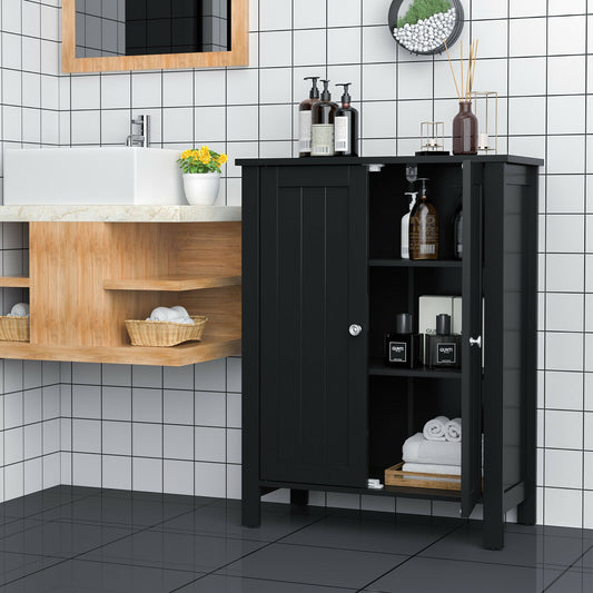 2-Door Bathroom Floor Storage Cabinet, Black Floor Cabinets Black at Gallery Canada