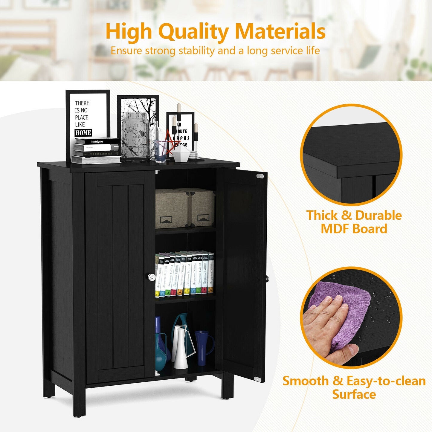 2-Door Bathroom Floor Storage Cabinet, Black Floor Cabinets at Gallery Canada