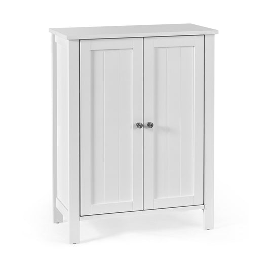 2-Door Bathroom Floor Storage Cabinet with Adjustable Shelf, White