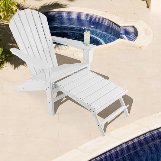 HDPE Adirondack Chair With Retractable Ottoman, White Adirondack Chairs White at Gallery Canada