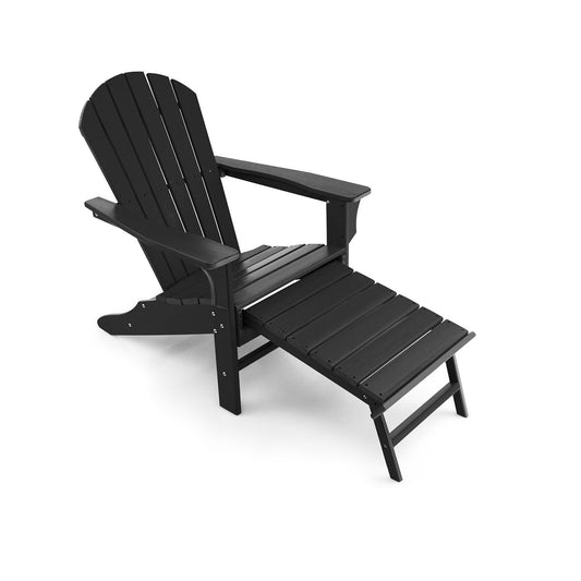 Patio HDPE Adirondack Chair with Retractable Ottoman, Black at Gallery Canada