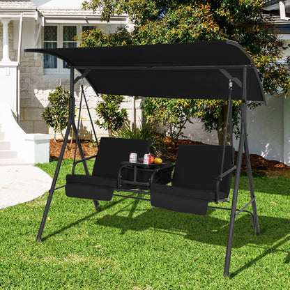 Porch Swing Chair with Adjustable Canopy, Black