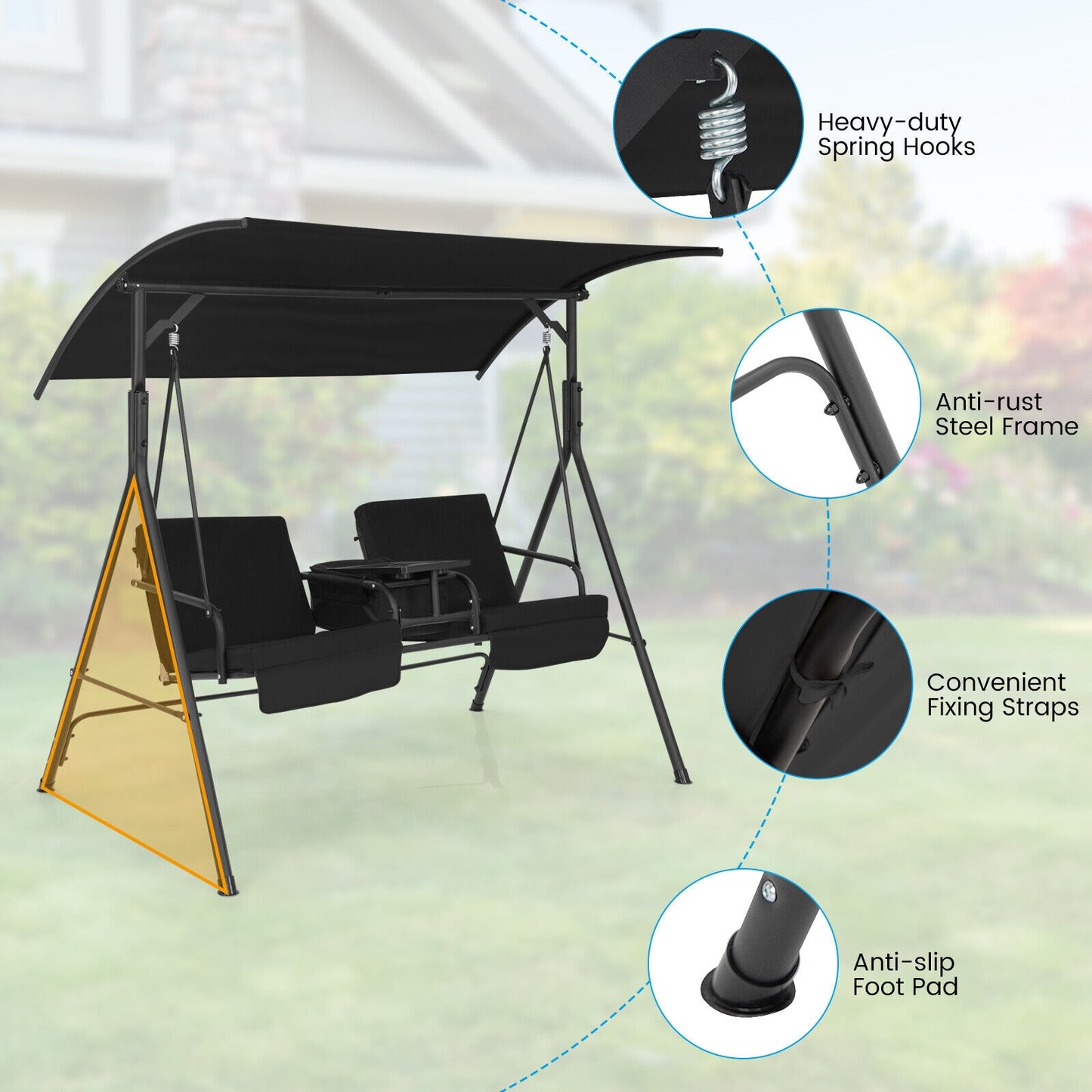 Porch Swing Chair, Adjustable Canopy, Black Porch Swings at Gallery Canada