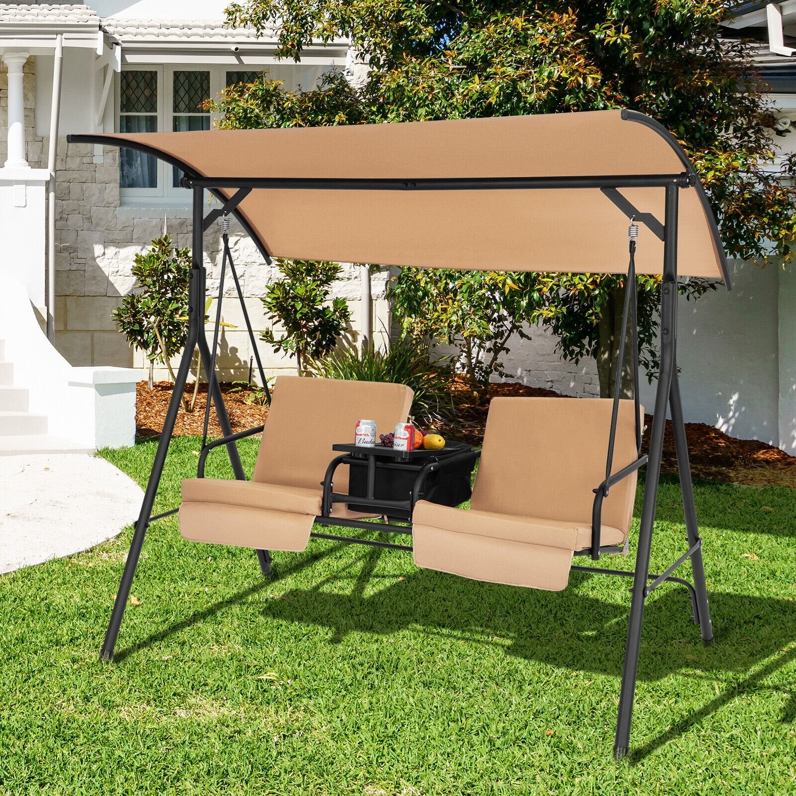 Porch Swing Chair with Adjustable Canopy, Beige at Gallery Canada