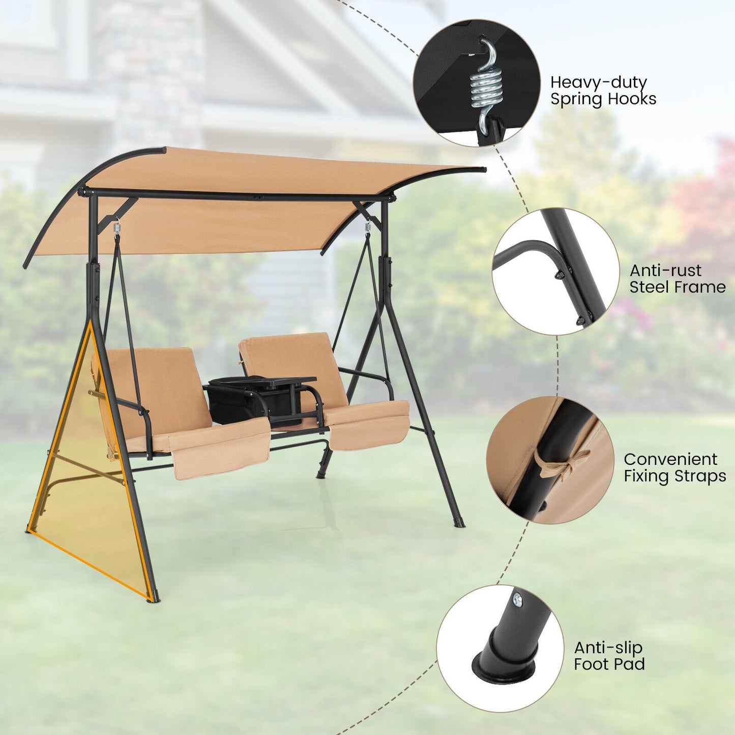 Porch Swing Chair, Adjustable Canopy, Beige Porch Swings at Gallery Canada
