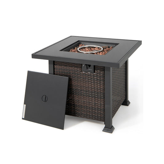 32 Inch Square Propane Fire Pit Table with Lava Rocks Cover, Brown