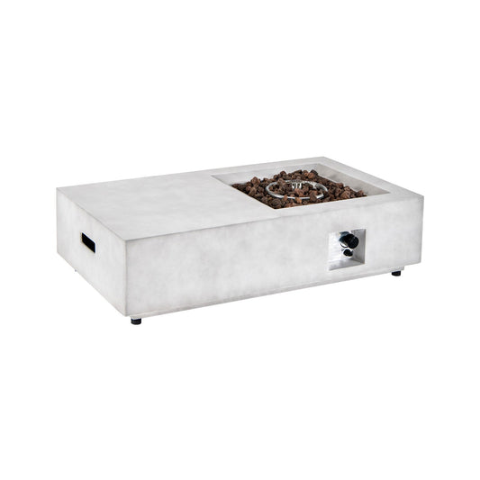 48 Inch Outdoor Concrete Fire Pit with Lava Rocks, Gray
