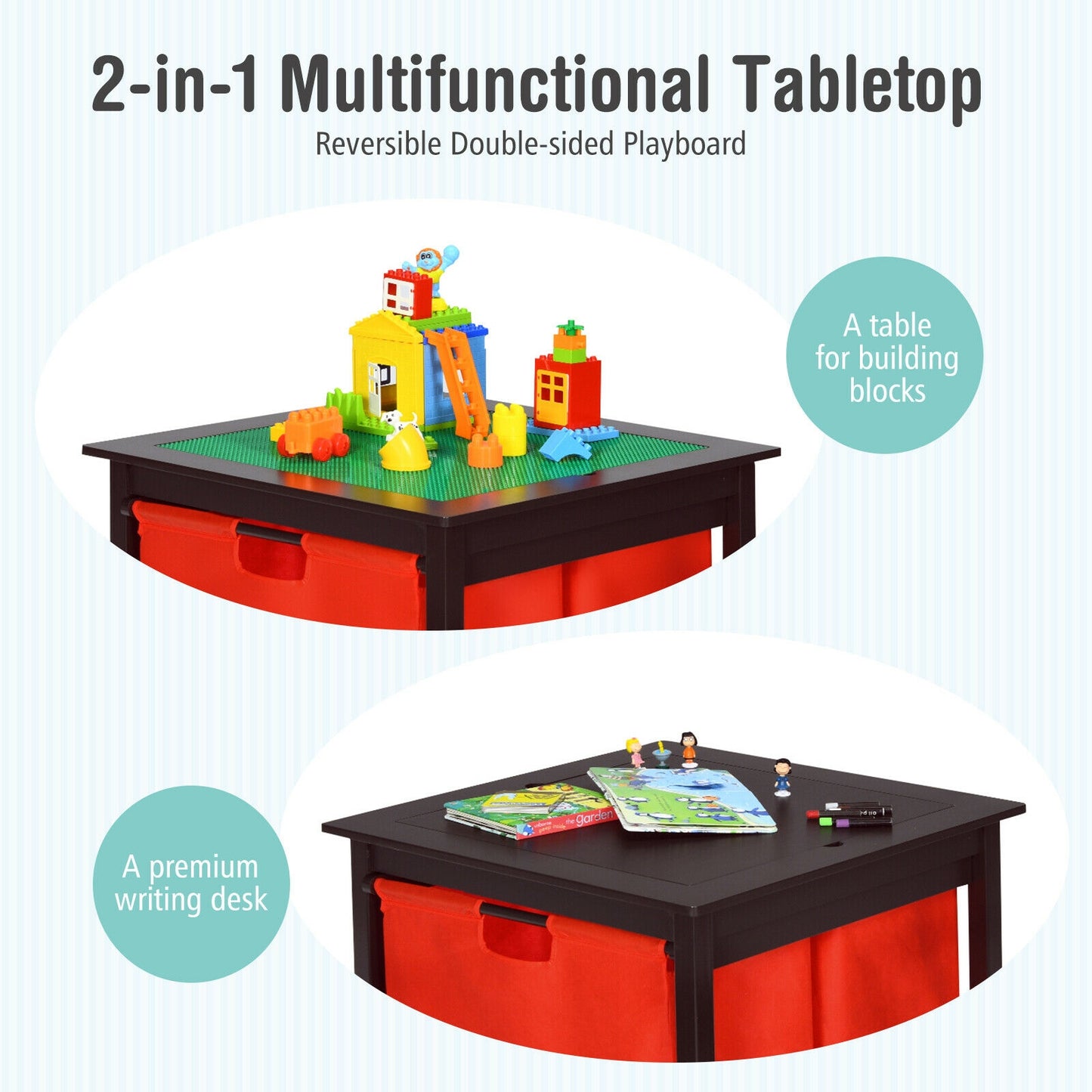2-in-1 Kids Double-sided Activity Building Block Table with Drawers, Brown Kids Table & Chair Sets at Gallery Canada