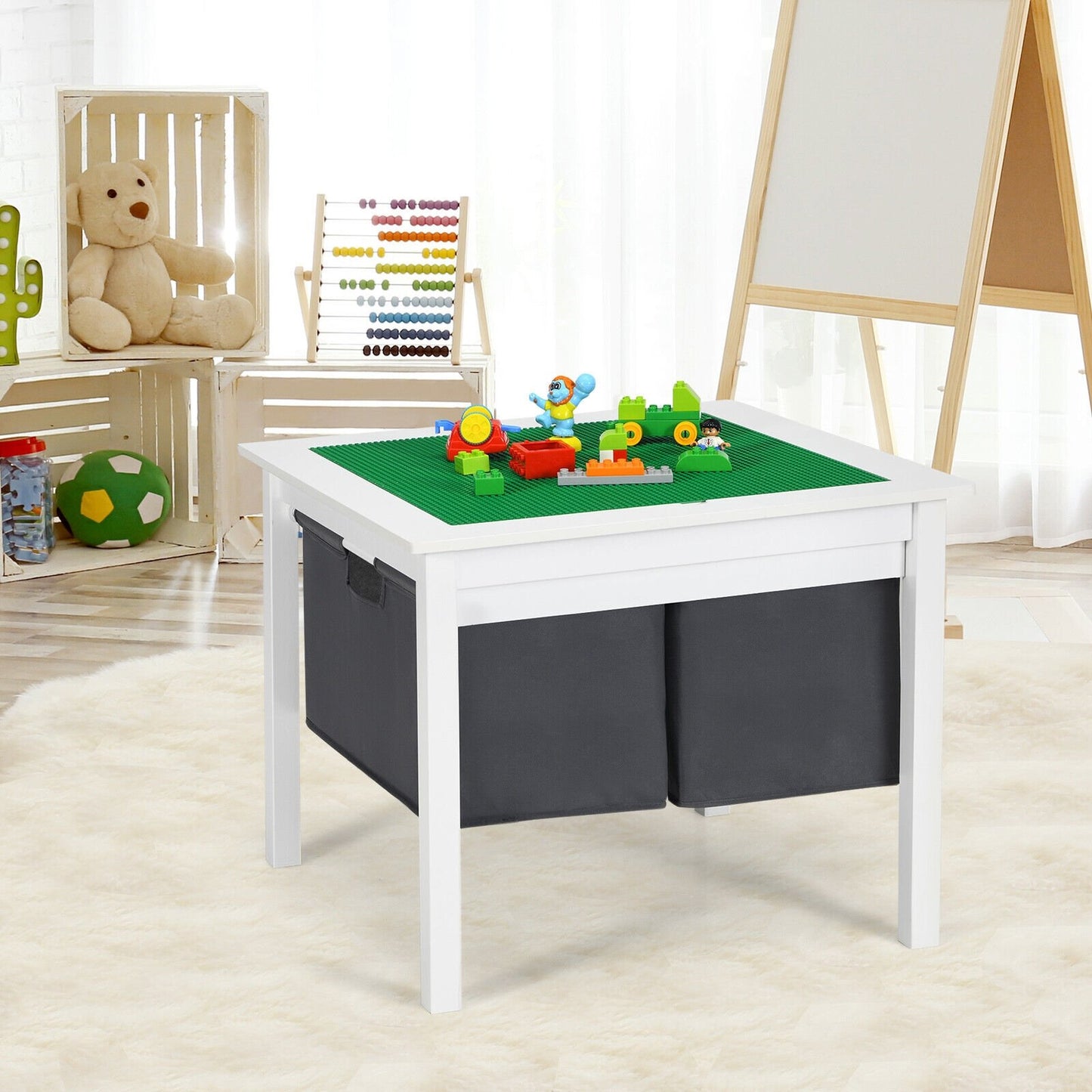 2-in-1 Kids Double-sided Activity Building Block Table with Drawers - Gallery Canada