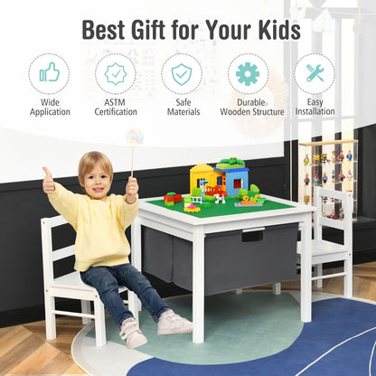 2-in-1 Kids Double-sided Activity Building Block Table with Drawers - Gallery Canada