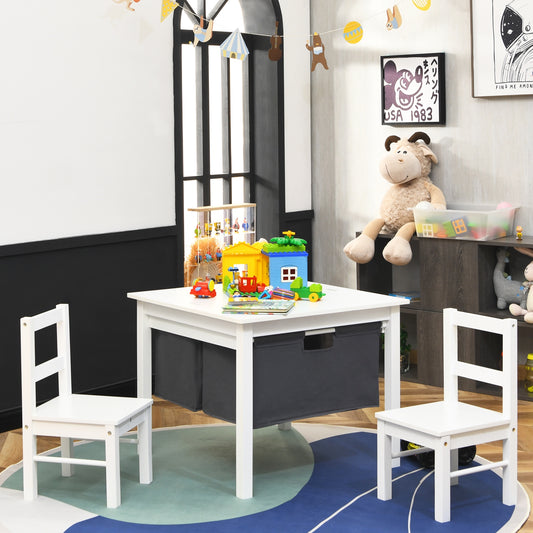 Kids Activity Table And 2 Chairs Set, Building Block Table With Storage, White Kids Table & Chair Sets White at Gallery Canada