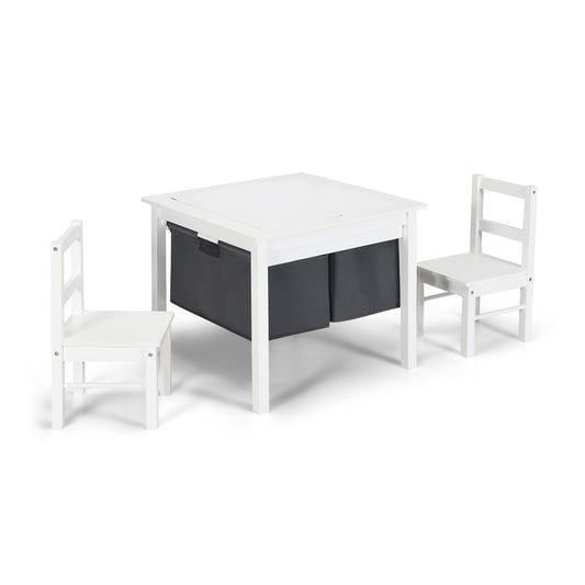 2-in-1 Kids Activity Table and 2 Chairs Set with Storage Building Block Table, White