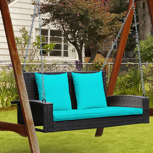 2-Person Rattan Porch Swing With Cushions, Turquoise Porch Swings Turquoise at Gallery Canada
